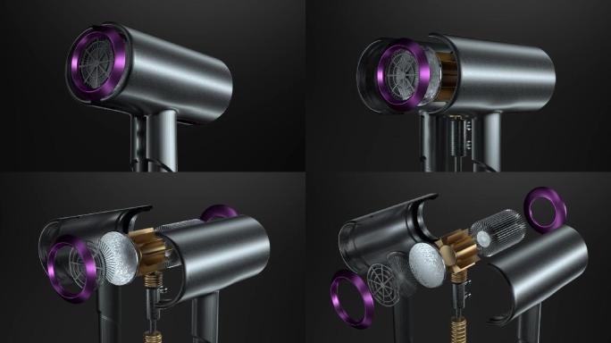 吹风机爆炸图动画c4d工程2