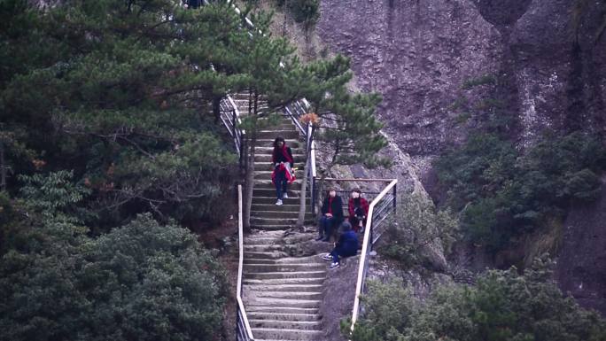 浙江台州仙居神仙居旅游景区游客游览空镜