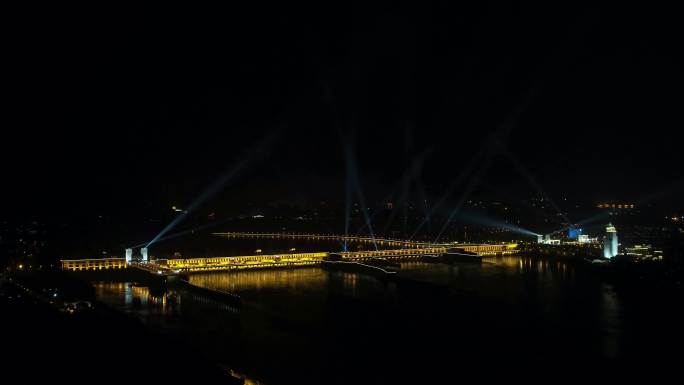 湖北宜昌葛洲坝夜景灯光秀15分钟航拍