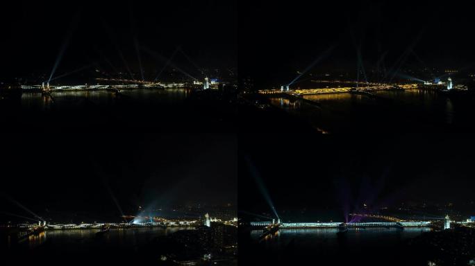 湖北宜昌葛洲坝夜景灯光秀15分钟航拍