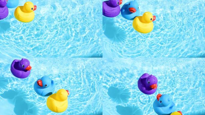 橡皮鸭在池水上悠闲地漂浮