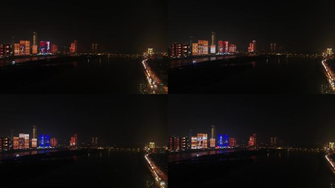 长沙一江两岸万达团组夜景灯光秀航拍