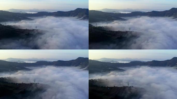 无人机视角下的山顶云海雾海
