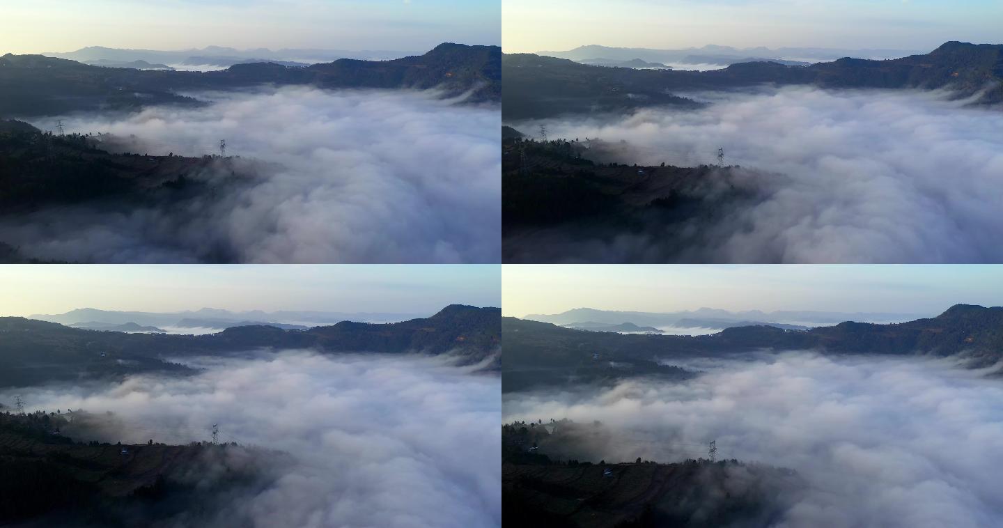 无人机视角下的山顶云海雾海
