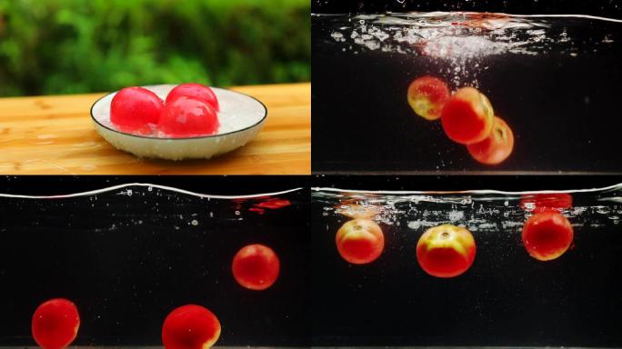 西红柿番茄入水碰撞升格