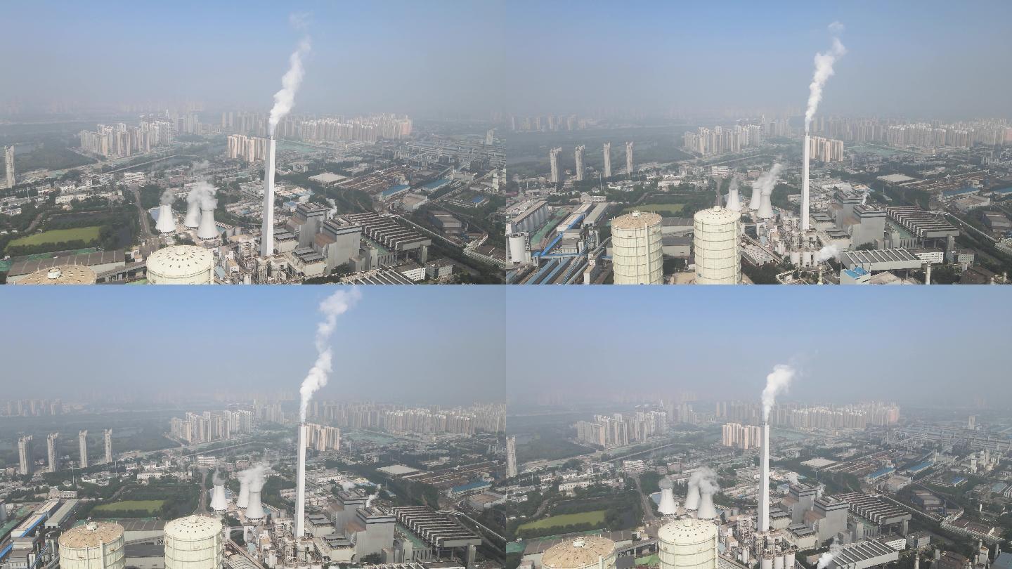 现代钢铁化工工业厂区烟筒冒烟空气污染