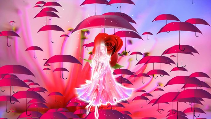 唯美粉色天使雨伞背景