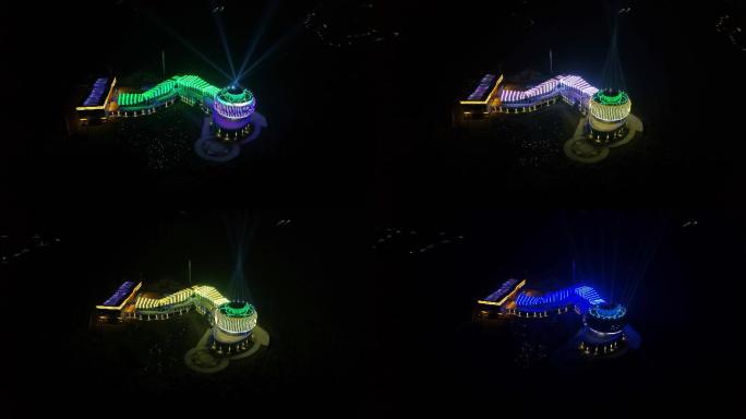 贵州梅花山世界第一索道龙滩站环绕夜景航拍
