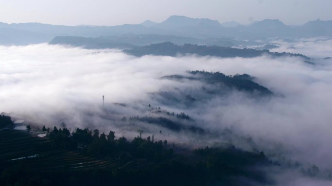 山顶流动的云雾中国风水墨山水