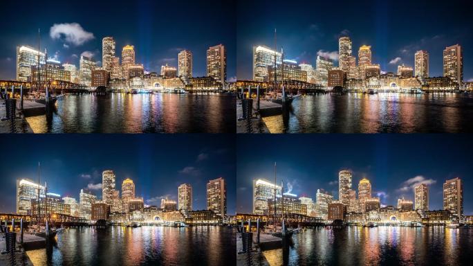波士顿市中心的夜景。