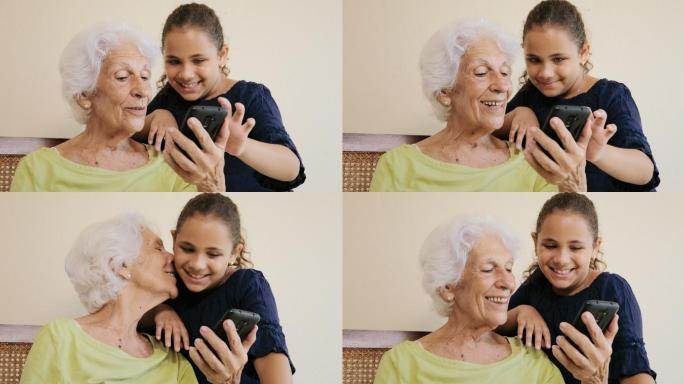 孙女教奶奶怎么用手机