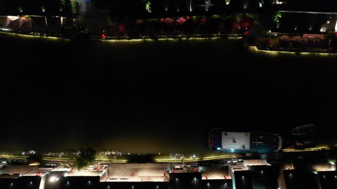无锡市运河古镇夜景俯视航拍素材