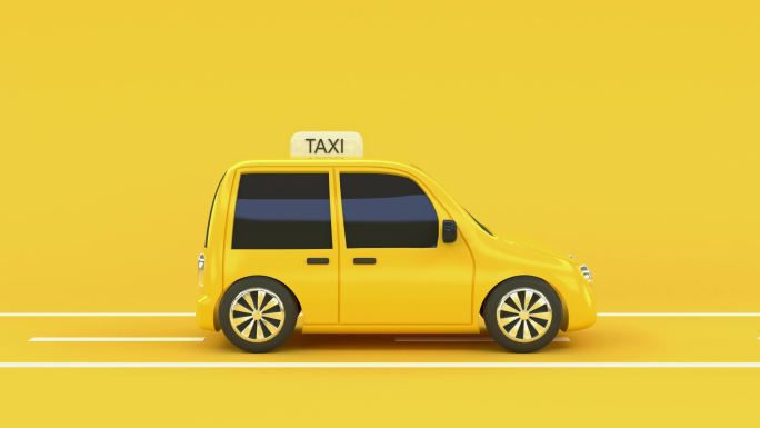 黄色场景出租车驾驶卡通式商务交通城市概念