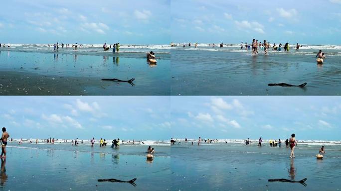 海滩人群晃动转场空境