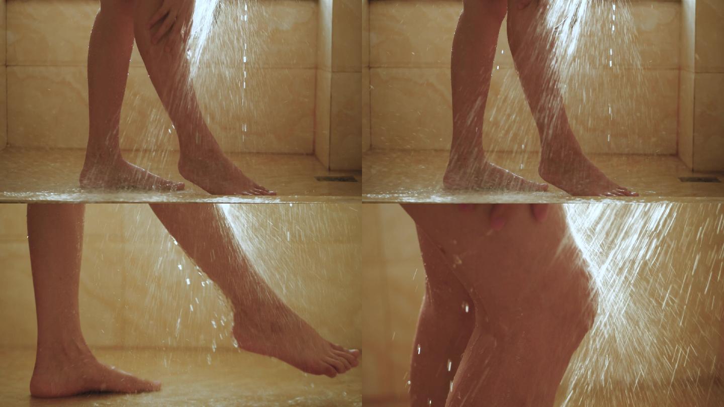 女孩性感美腿浴室冲凉洗澡视频素材