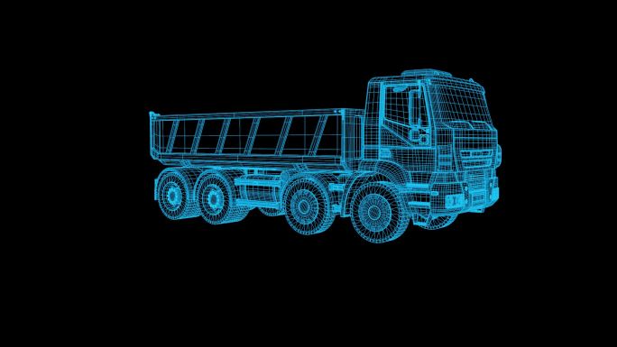 蓝色线框全息科技工程车动画带通道