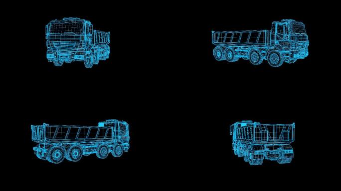 蓝色线框全息科技工程车动画带通道