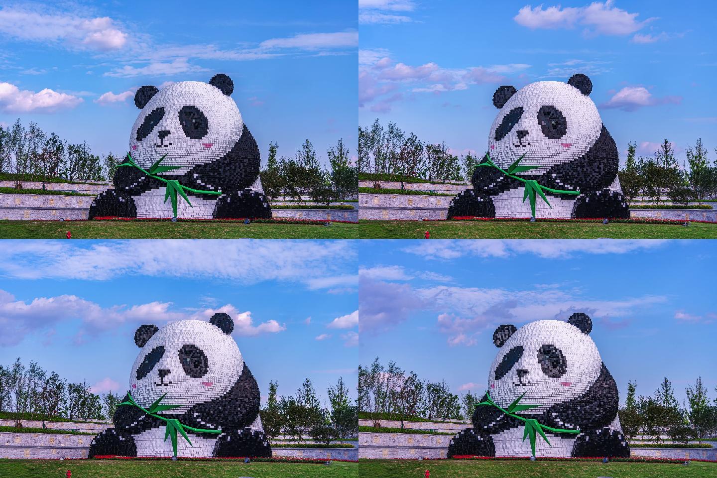 超萌成都天府国际机场网红熊猫雕塑延时4K