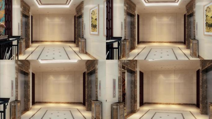 新中式三维地产漫游动画入户大堂电梯间