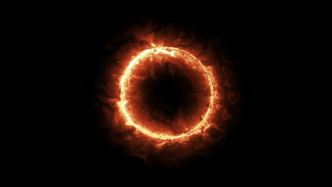 太阳环的红橙色火粒子圈与阿尔法背景。