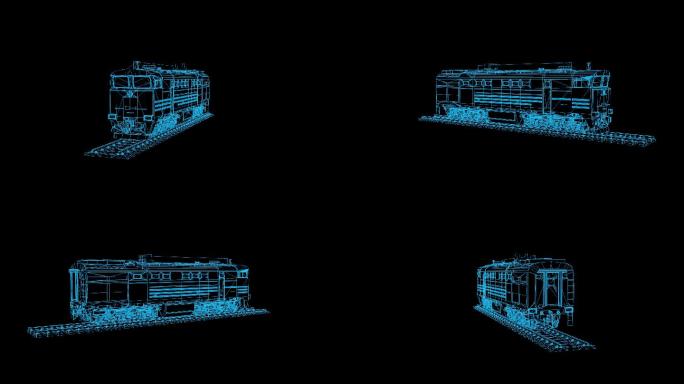 【原创】蓝色线框全息科技火车带通道
