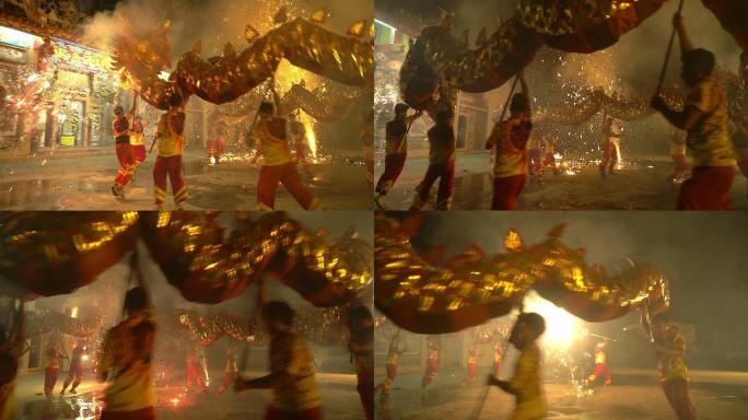 舞龙表演火光火焰传统习俗