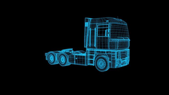 蓝色线框全息科技货车头动画带通道
