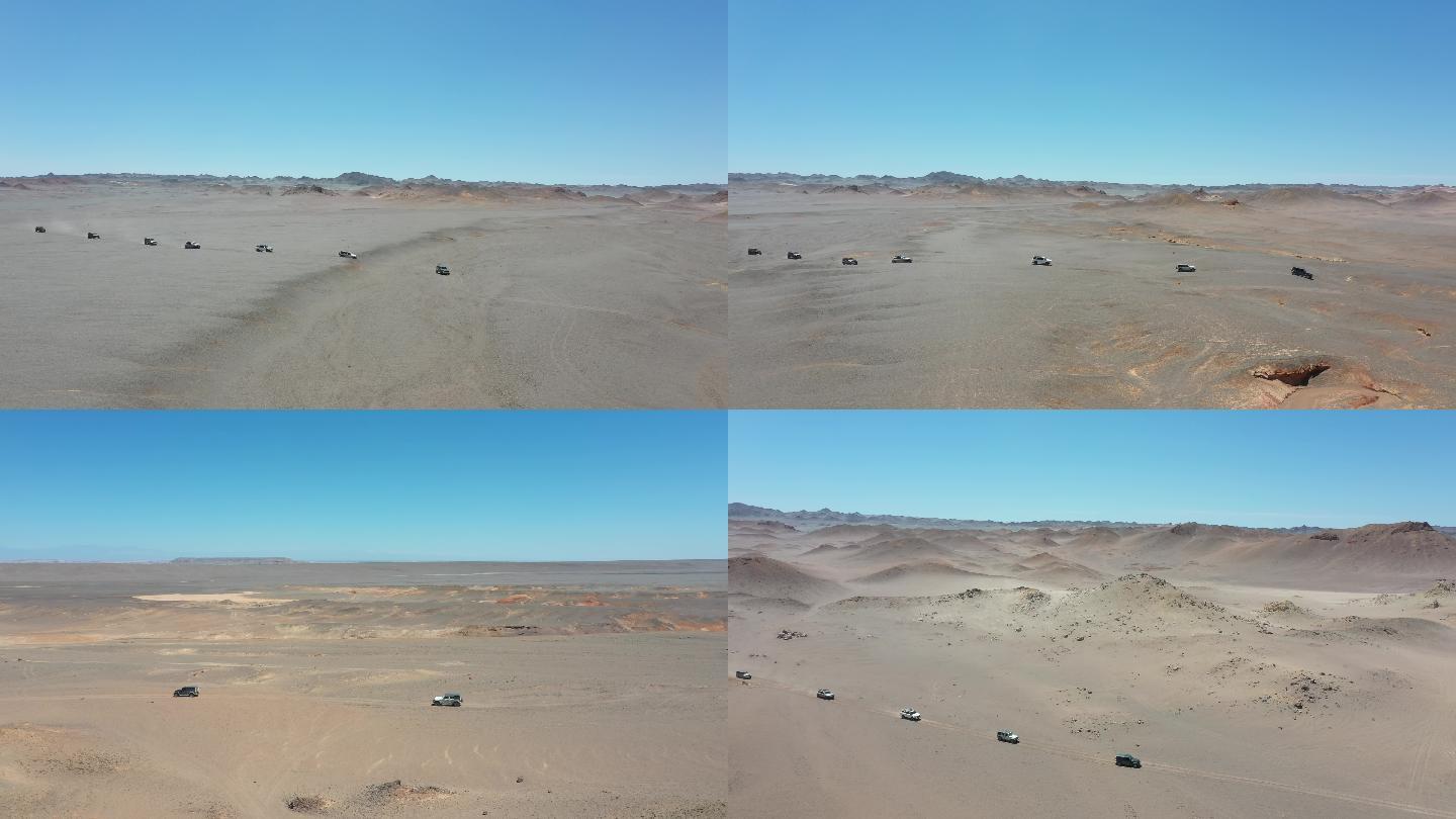 新疆大漠无人区自驾游车队航拍