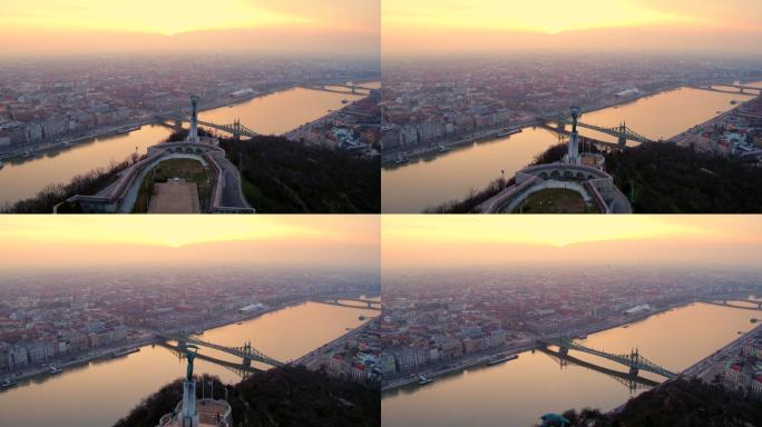 日出时布达佩斯的空中全景图