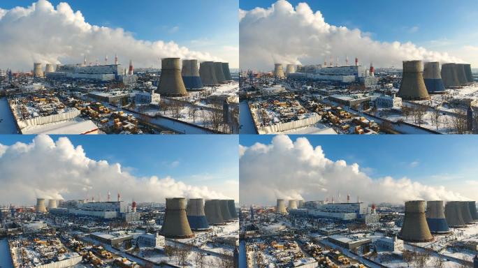 工业工厂排放的烟雾污染了空气。