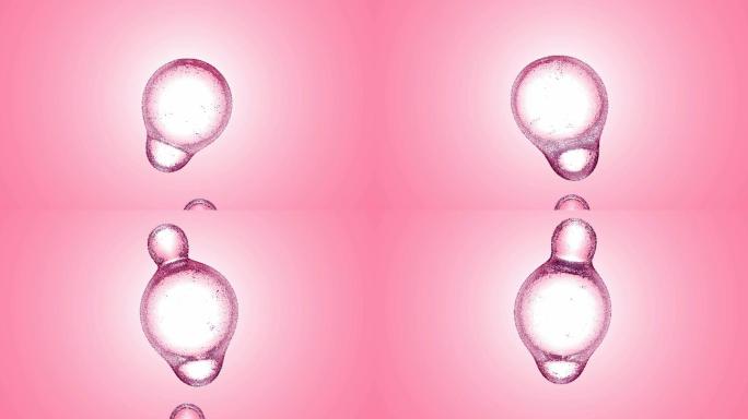 粉红色粉彩背景上的抽象液体气泡。