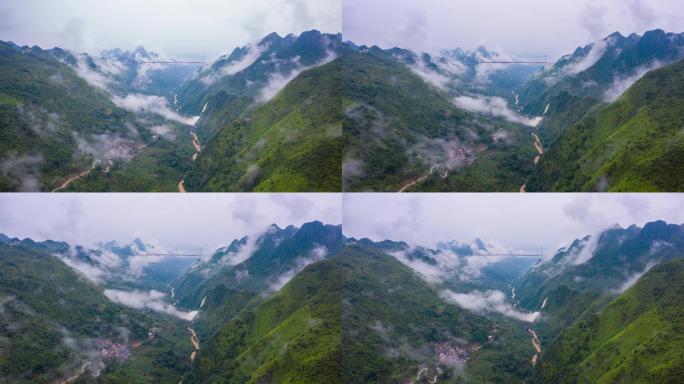 航拍坝陵河大桥滴水滩瀑布同框大景延时