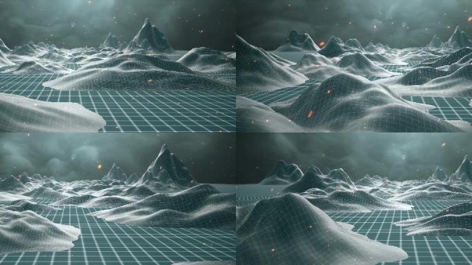 数字三维场景虚拟山体网格主屏-青色
