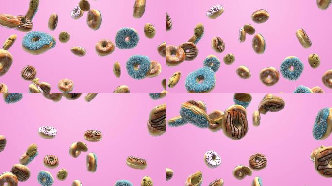 坠落的甜甜圈三维动画超级慢动作广告宣传片