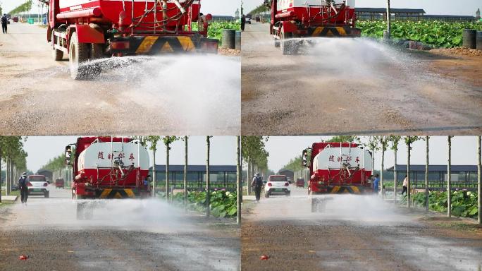 黄河滩里的洒水车、净化空气、环保