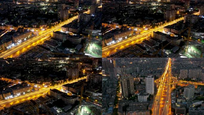 成都城市建筑交通夜景航拍延时