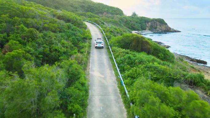 行驶在海岸线的汽车