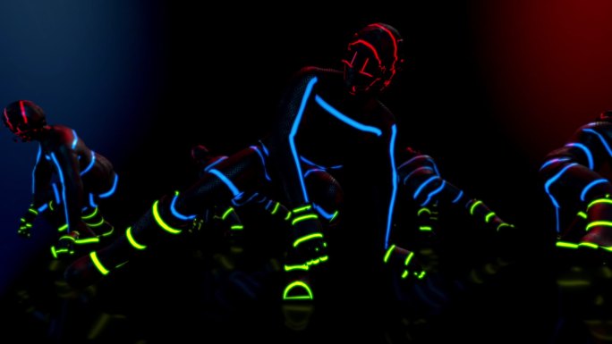 男舞蹈团表演身穿霓虹灯服装