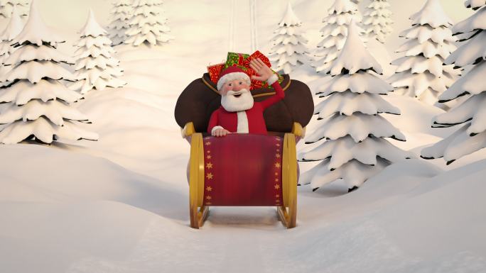 圣诞老人驾着雪橇穿越雪域