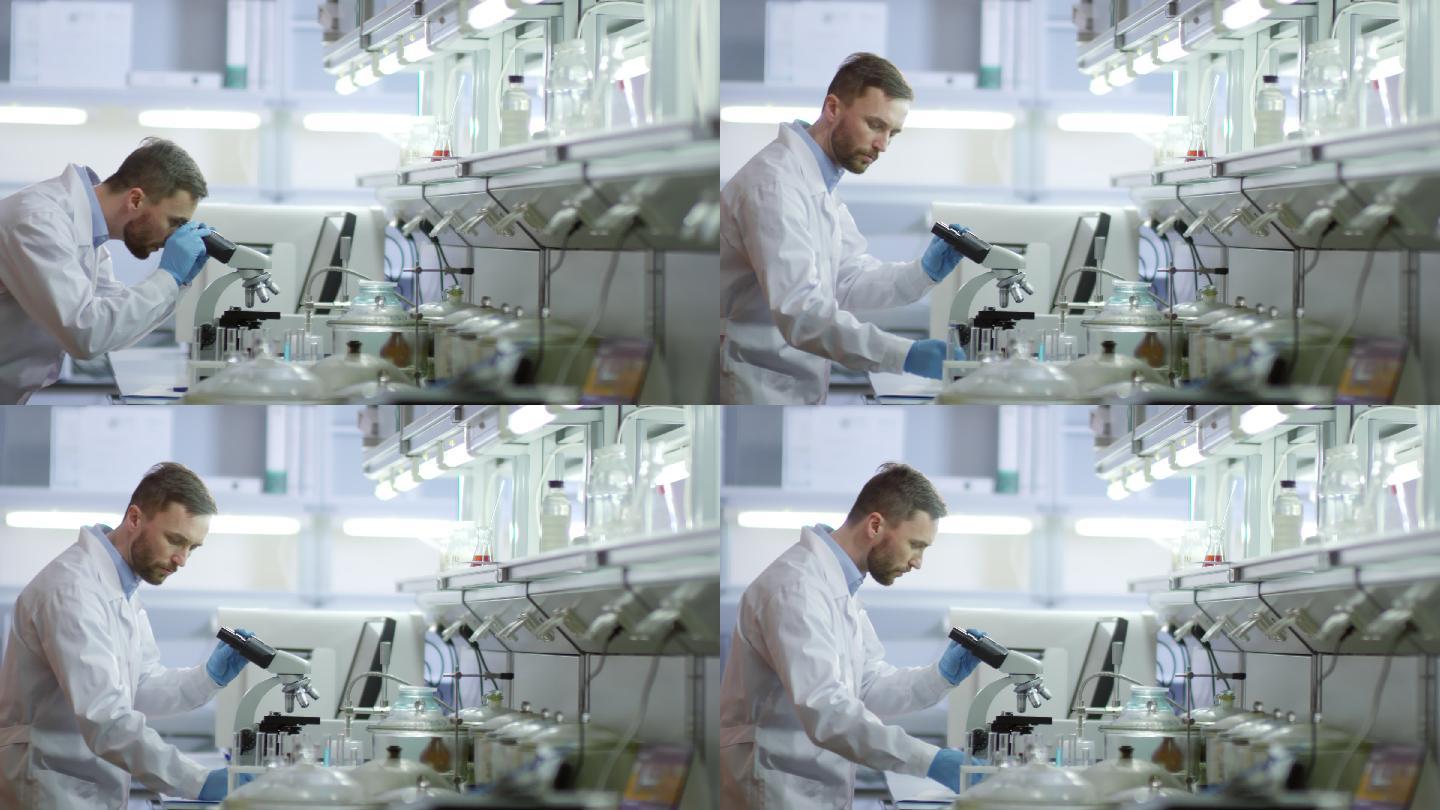 科学家使用显微镜科学化学家
