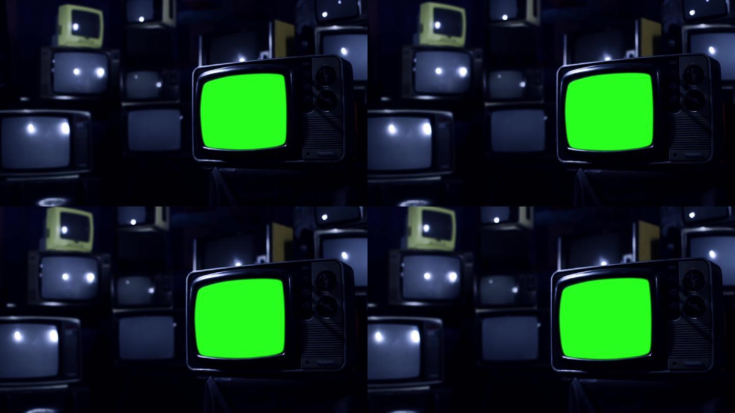 老式80年代绿色屏幕电视。