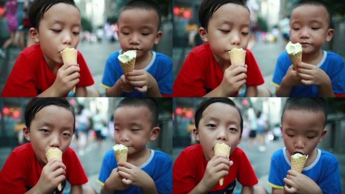 孩子们吃冰淇淋