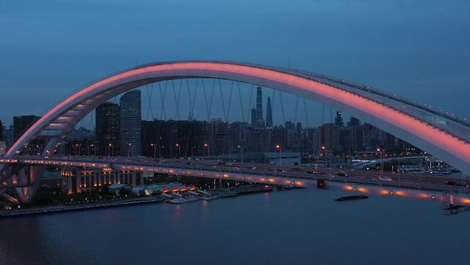 4k-上海卢浦大桥蓝调航拍