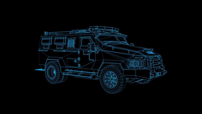 4K蓝色全息科技特种装甲车旋转带通道