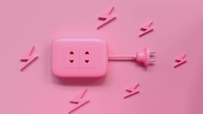 粉色电插头线电源3d渲染运动抽象卡通风格