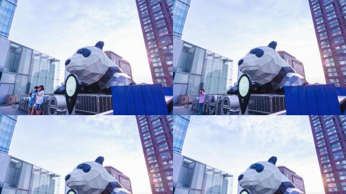 成都春熙路IFS国金中心熊猫雕塑延时4K