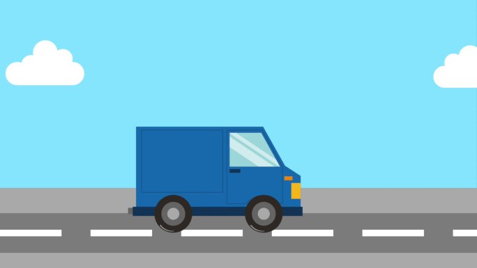 蓝色卡车在道路运输服务动画
