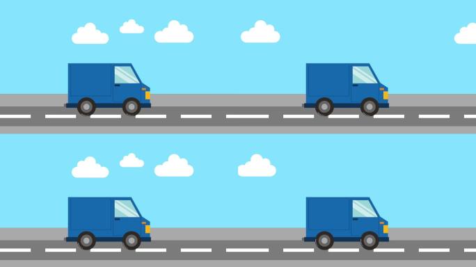 蓝色卡车在道路运输服务动画