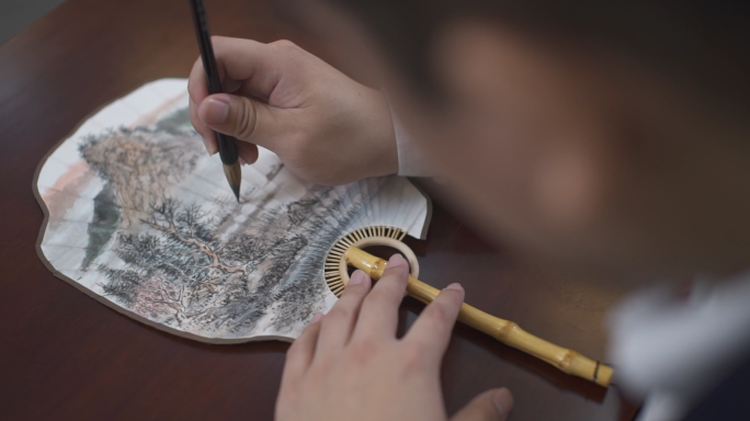 【有版权】手工描绘山水画画扇