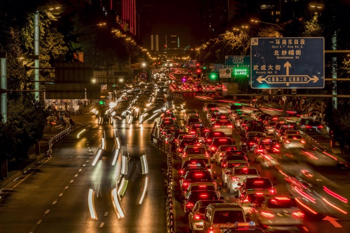 成都春熙路蜀都大道车轨夜景延时4K